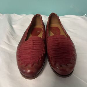Earthies Fontana Womens Moc‎ Leather Loafers Shoes deep red 7m. S-350